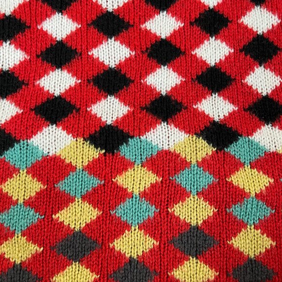 Vintage Hand Knit Harlequin Argyle Pattern Eclectic Handmade New Romantics Wool - Picture 4 of 5